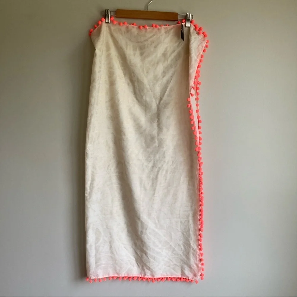NWT Hollister Cream Square Light Scarf with Neon Pink Pom Poms